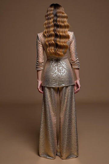Sparkly Golden 2 Piece Sequins Holiday Suits